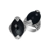 Elegant Sterling Silver Marquise Shape Ring With Black Onyx In Balinese Design